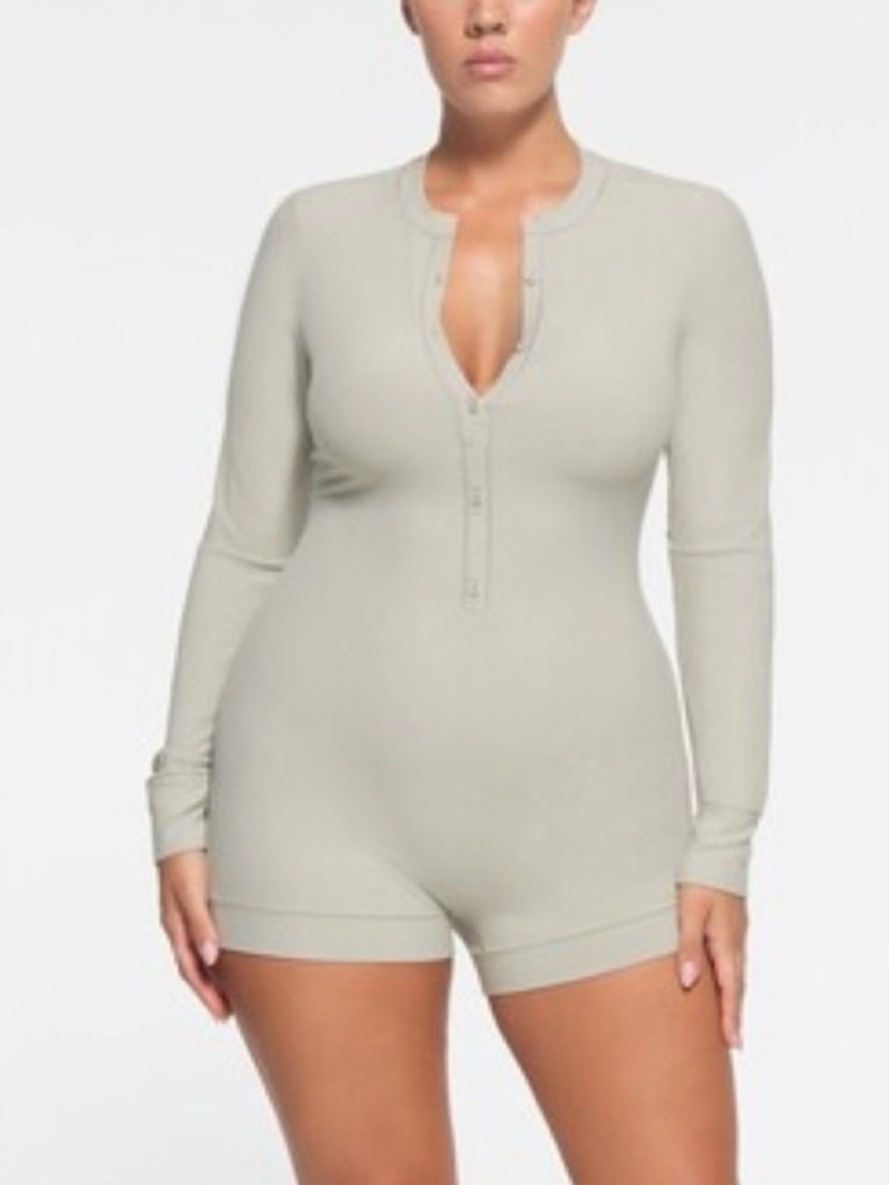 Soft lounge button up Henley onesie / talc